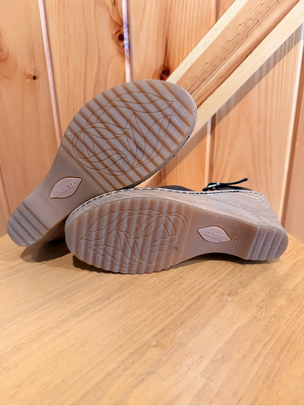 Born Black Leather Wedge Sandals with Ankle Strap